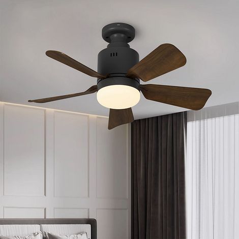 Ventilateur de plafond LED à intensité variable, télécommande intégrée, application mobile, couleur noyer, 45 x 18.2 cm (1/5)