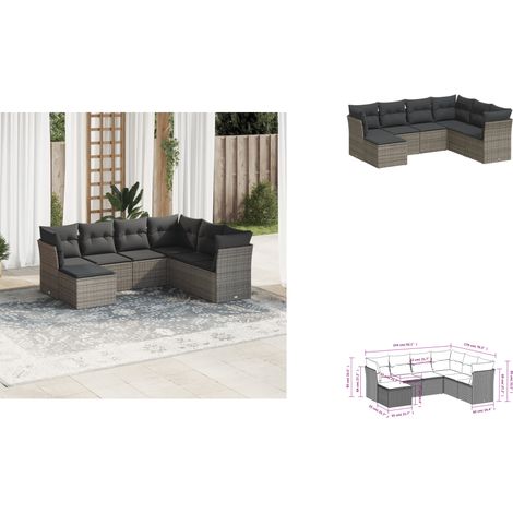 7-tlg. Garten-Sofagarnitur mit Kissen Grau Poly Rattan - Gartenmöbel Set - PE-Rattan Möbel - Outdoor Sofa - Lounge Set - Gartenlounge (1/3)