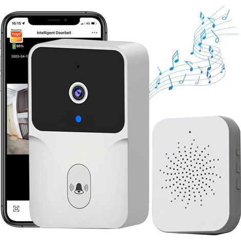 Sonnette sans Fil avec Camera, Sonnette sans Fil Exterieur, support des appels vidéo, Talk - Talk Variable, Capture d'image, Vision nocturne (Blanc) (1/5)