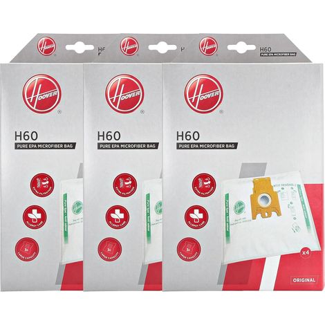 H60 Paquete de 3 bolsas de microfibra Pure EPA originales de 4 unidades, sistema antiolor con carbón activado, compatibles con aspiradoras de bote. (1/5)