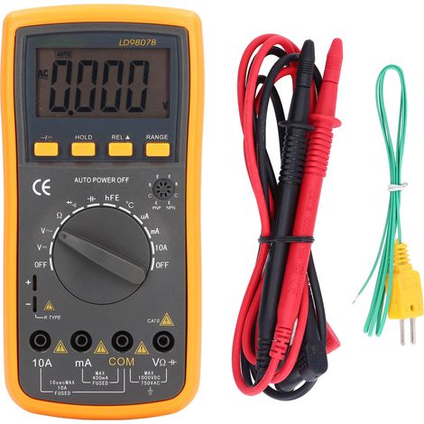 Multimètre numérique LD9807B avec rétroéclairage, sonde de température, testeur de tension/courant, mesureur de résistance et capacité (1/5)