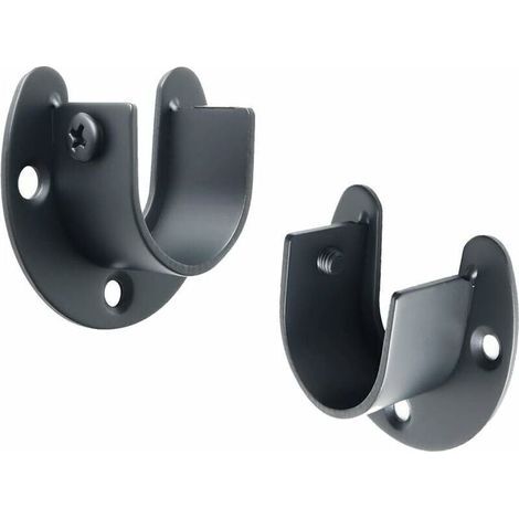 Lot de 4 supports de tringle à rideaux en U, embouts pour tringles à rideaux ou embouts de tringle à vêtements, acier inoxydable noir mat (1/4)