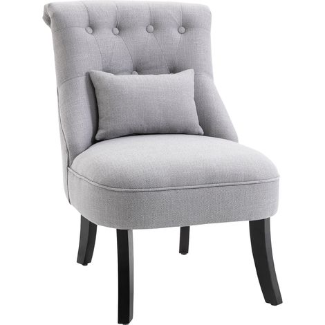 Poltrona per Salotto Imbottita con Cuscino e Piedini Antiscivolo, Poltrona D'Arredo in Tessuto Effetto Lino e Legno, 52.5x69x77 cm, Grigio