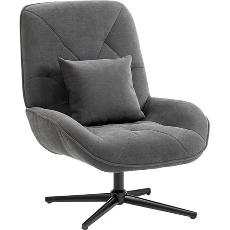 Poltrona girevole in ciniglia grigio scuro con cuscino lombare e schienale alto (1/5)