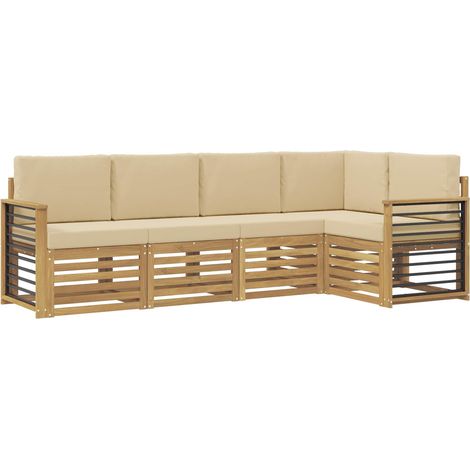 Ensemble de canapés d'extérieur 5 pc Blanc et Beige Polyester vidaXL