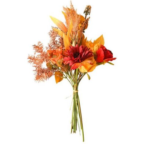 Bouquet de fleurs artificielles en soie 44 cm – 2 roses, 2 gerberas, 1 hortensia – Décoration mariage, fête, centre de table – Rouge automne (1/5)