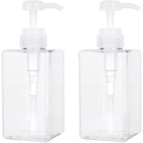 450 ML Distributeur de Savon, Lot de 2 Flacon Pompe Vide en Plastique Conteneur de Bouteille pour la Cuisine et la Salle de Bain - Transparent (1/4)
