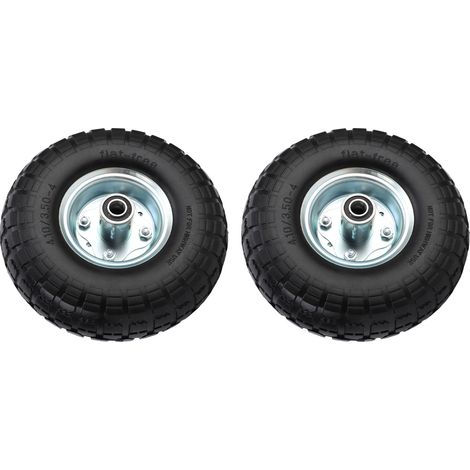 Roues en caoutchouc solide de 10 pouces, 2 pièces, avec moyeu décalé 2.2, roulements 5/8, anti-crevaison, 4.10/3.50 – 4, pour chariot à main, brouette. (1/4)