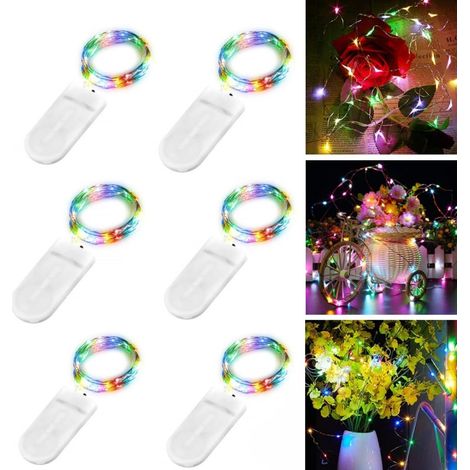 Lot de 6 guirlandes lumineuses LED colorées à piles - 2 m - 20 LED - Fil de (1/5)