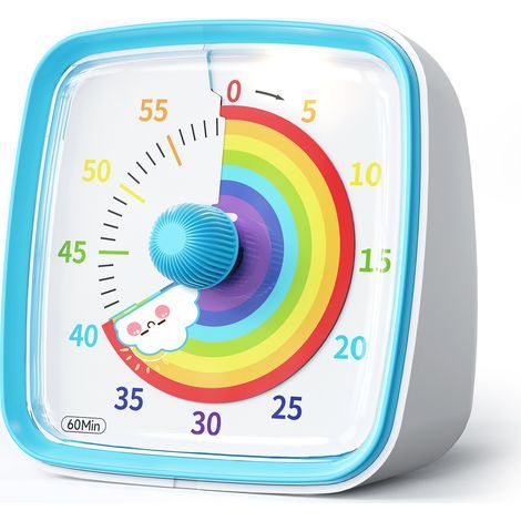 60-Minuten-Timer mit Nachtlicht, Regenbogenmuster, Pomodoro-Timer mit visueller Anzeige für Zuhause, Küche, Klassenzimmer und Büro, Blau (1/5)