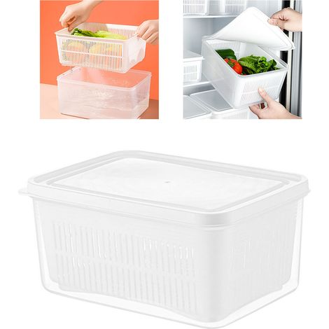Panier de lavage pour légumes en plastique à double étage avec couvercle anti-poussière pour cuisine, 23x16.5x10.5 cm, 300g. (1/5)