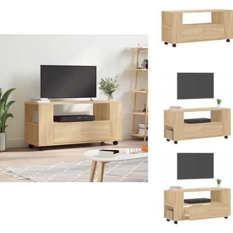 TV-Schrank Sonoma-Eiche 102x34,5x43 cm Holzwerkstoff - TV Schrank - Holzwerkstoff Möbel - Sonoma Eichenfarben - Wohnzimmerschrank - Fernsehtisch (1/5)