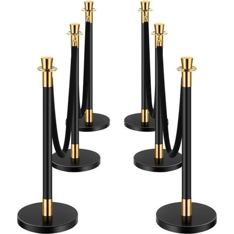 Poteau de guidage noir en acier inoxydable - Lot de 6 pièces - 4 cordes en velours noir (1/5)