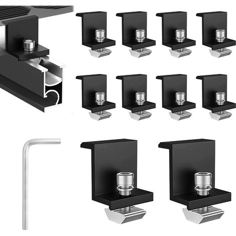 Lot de 10 supports de panneau solaire - Noir - Réglable - Pour module PV de 30 à 45 mm - Avec clé Allen - Support en Z en aluminium - Fixation de panneau solaire pour camping-car, bateau, plat (1/5)