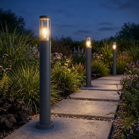 Lampe d'extérieur sur pied LED Lampadaire fumé anthracite Lampadaire d'extérieur pour jardin, acier inoxydable plastique, 1x 7W 630Lm blanc chaud, DxH 7,6x80 cm, 3 pièces (1/5)