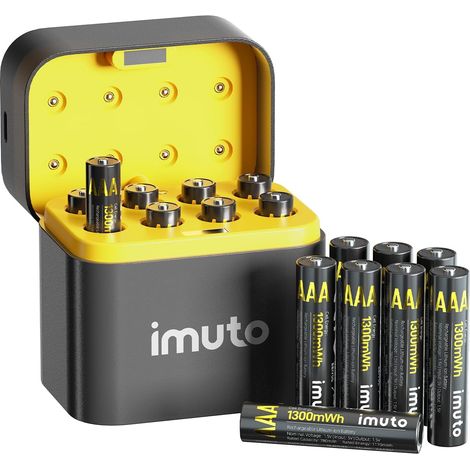 Lot de 16 Piles AAA Rechargeables au Lithium avec Chargeur, 1300 mWh 1,5 V, séparation constante, durables et Charge Rapide (1/5)