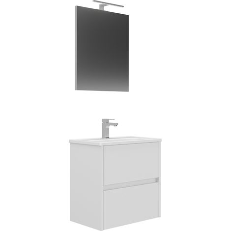 Conjunto Mueble LOVA Baño 2 Cajones con Lavabo y Espejo Blanco (1/4)