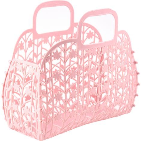 Panier de rangement creux pour salle de bain, panier de douche en plastique rose (1/2)