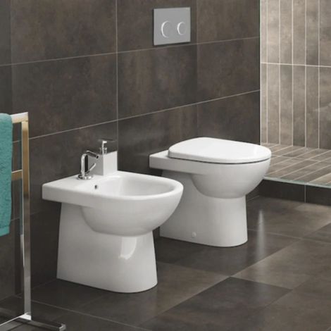 Vaso wc + bidet a terra filo parete serie Mininuvola, ceramica bianca AZZURRA