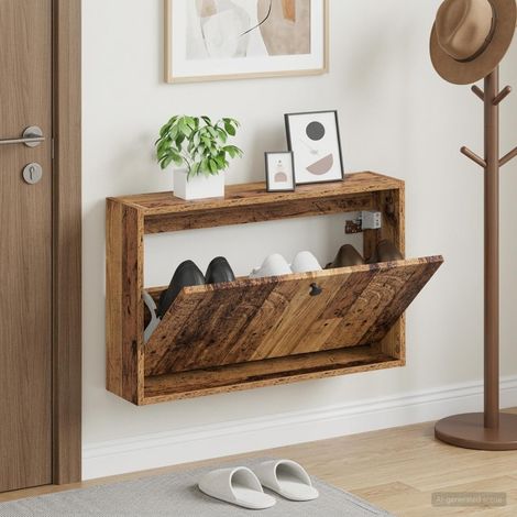 vidaXL Wall-Mounted Shoe Cabinet ALKMAAR 71 x 17 x 43 cm Old Wood (1/5)