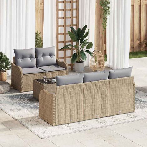 Gartensofa-set Beige Poly-Rattan