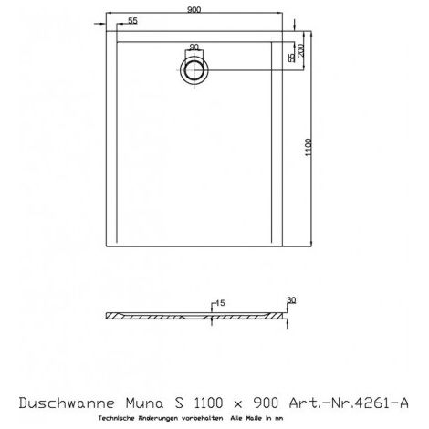 Douchette MUNA S 1100x900x30mm blanc