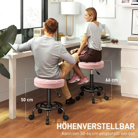 Tabouret roulant ajustable en hauteur, tournant 55-66 cm, rotatif à 360°, Ø50 x 50-66 cm, rose
