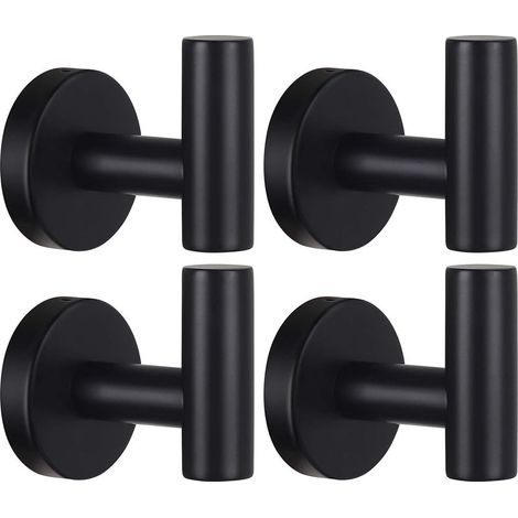 Crochets à serviettes 4 Packs Manteau de salle de bain Crochet Robe Crochet Acier inoxydable Robuste Porte Cintre Serviette Robe Mat Noir (1/5)