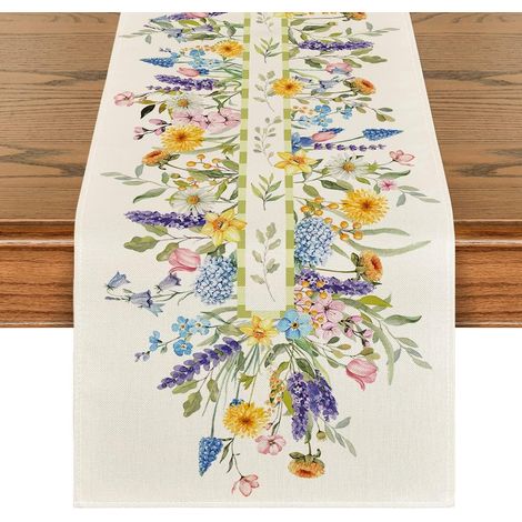 Chemin de table lavande avec fleurs d'été, décoration de table de cuisine, chemin de table printanier pour les fêtes, 13 x 72 pouces (1/5)