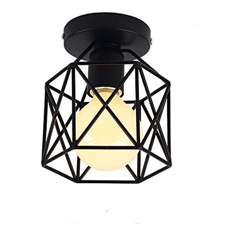 Deckenleuchte Vintage Deckenlampe mit Ø15cm Würfel-Form Käfig Semi-Flush Mount Licht mit E27 Fassung für Loft Esszimmer Schlafzimmer Schwarz 1PCS (1/5)