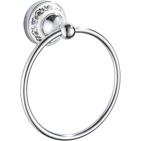 1 Anneau porte-serviettes, Acier inoxydable, Base en porcelaine, Peinture botanique, Pour salle de bain et cuisine