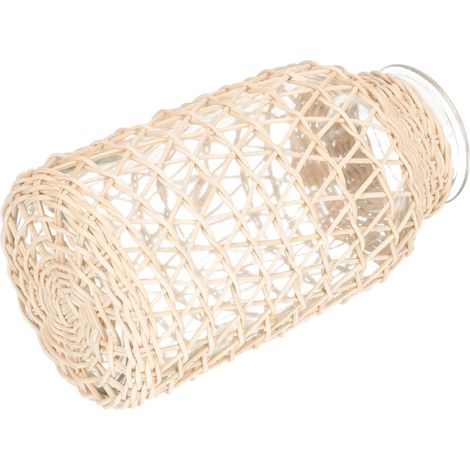 Vase à Fleurs en Rotin et Verre Tressé de Style Champêtre, Décoratif et Pratique pour Maison et Bureau, Design Naturel et Élégant (1/5)