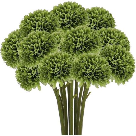 Künstliche Chrysanthemen, grüne Seidenblumen, künstliche Kiku-Blumen, 12 Stück, 28,4 cm (11,2 Zoll) - Tischdekoration für Zuhause, Garten, Hochzeit (Grün) (1/5)