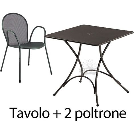 EMU Ensemble Table Pigalle 76 x 76 + 2 Chaise Fauteuil Ronda Ferro Antico 22