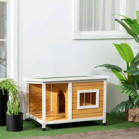 Niche pour chien extérieur maison chien intérieur en bois avec toit ouvrant et fenêtre 85,5L x 62l x 60H cm orange