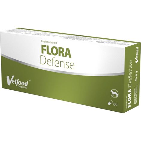 Suplemento VetFood Flora Defense para perros y gatos contra la diarrea, 60 cápsulas.