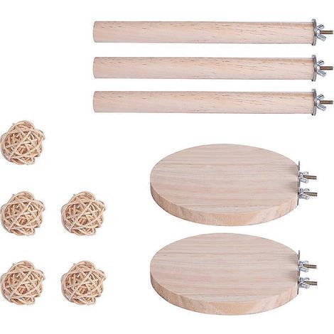 10-teiliges Vogelspielzeug-Set: Rattanball, Kauspielzeug, Sitzstange aus Naturholz für den Käfig