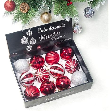 Set mit Weihnachtskugeln, Weihnachtsdekorationen, Baumschmuck, Geschenken (12 Stück, 8 cm) (1/5)