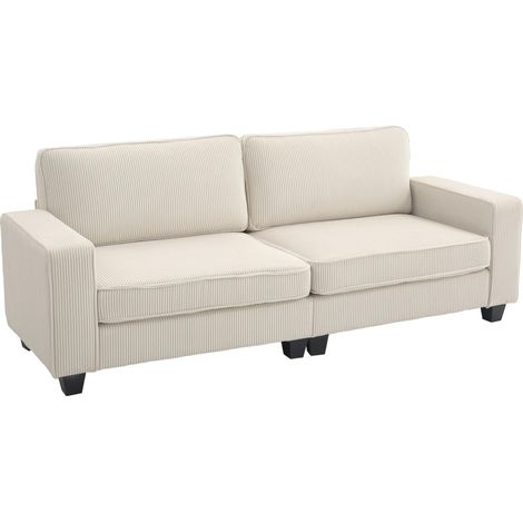Canapé 3 places , avec accoudoirs et coussins de dossier, revêtement en velours côtelé, structure à ressorts, canapé capitonné pour salon ou chambre, 227 x 84 x 87 cm, blanc crème (1/5)