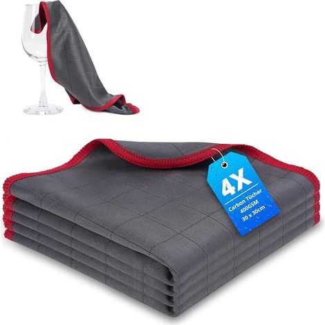 Chiffons en fibre de carbone, 4 x chiffons en microfibre sans trace absorbant polissage pour vitres, miroirs, écrans, cuisines de voiture et toutes surfaces lisses (30 x 30 cm) (1/4)