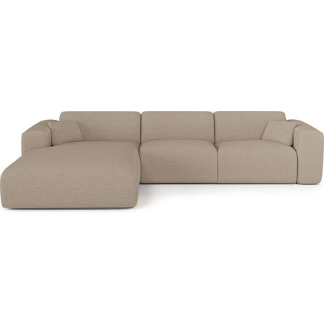 Canapé angle gauche convertible 5 places en tissu bouclette taupe MYRA (1/5)