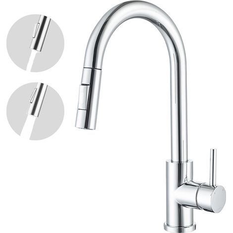AICA Küchenarmatur mit 2 Wasserauslassmodi ausziehbar Brause Wasserhahn 360° Drehbar Edelstahl Armatur Chrom
