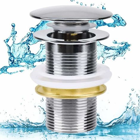 Basin Sink Waste, Waste Slotted Basin Sink, Pop Up Basin Sink Waste, Copper Unslotted Pop Up Sprung Plug Basin Sink Without Overflow for Bathroom, Washbasin, Sink Basin (Chrome) - Style D (1/5)