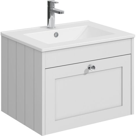 Balterley Butterton 600mm Wall Hung 1 Drawer Unit with Minimalist Basin 1 Tap Hole - Satin White (1/4)
