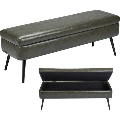 Banc Coffre en Cuir PU de 120 cm, Bout de Lit avec Rangement et Pieds en Métal, Banquette Moderne, Meuble Repose-pieds pour Chambre à Coucher, Entrée, Salon, Salle à Manger, Couloir, Vert (1/5)