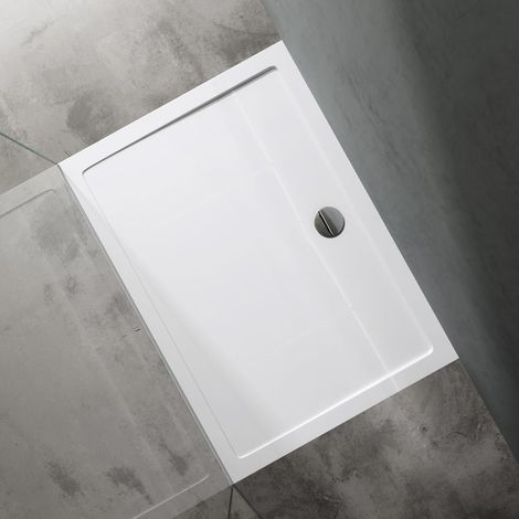 doporro Piatto Doccia Rettangolare in Acrilico Rinforzato, Ultrasottile 4 cm, Installazione da Appoggio o Filo Pavimento, Piletta di Scarico Inclusa (AL01) Bianco Lucido 75x120 cm - Faro2 (1/5)
