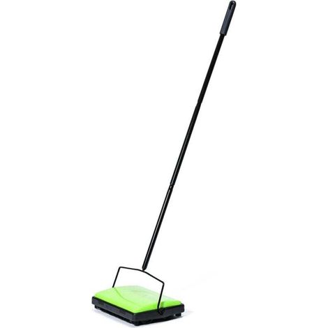Klappbarer, mechanischer Kehrbesen für alle Bodenarten, strom- und geräuschlos, ideal für Allergiker, entfernt Tierhaare, 28 x 105 x 19 cm, schwarz und grün