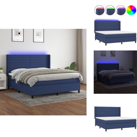 Boxspringbett mit Matratze & LED Blau 180x200 cm Stoff - Boxspringbett - Doppelbett - Schlafraumgestaltung - Bettsystem - Lattenrost (1/5)
