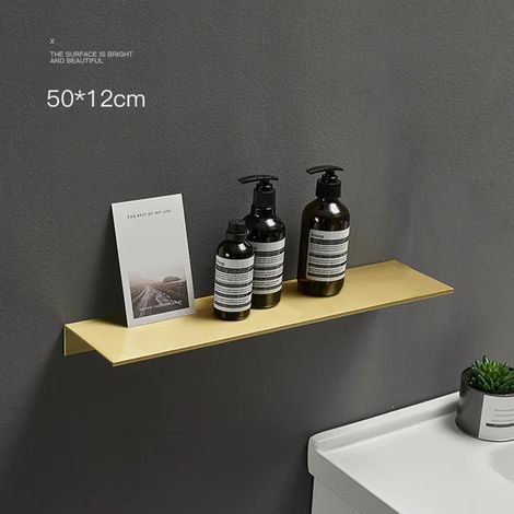 (Or brossé 50 cm) Étagère de rangement moderne pour salle de bain, cuisine et accessoires de maison, finition or brossé noir et blanc. (1/5)