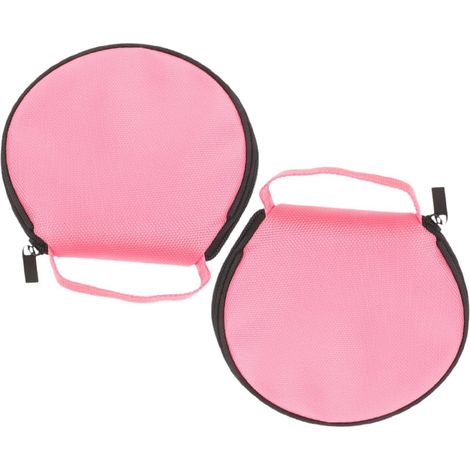 Lot de 2 Porte-CD/DVD Portables en Tissu Oxford Rose, Grosse Capacité, Forme Ronde Fermeture Éclair, pour Voiture et Maison (1/5)